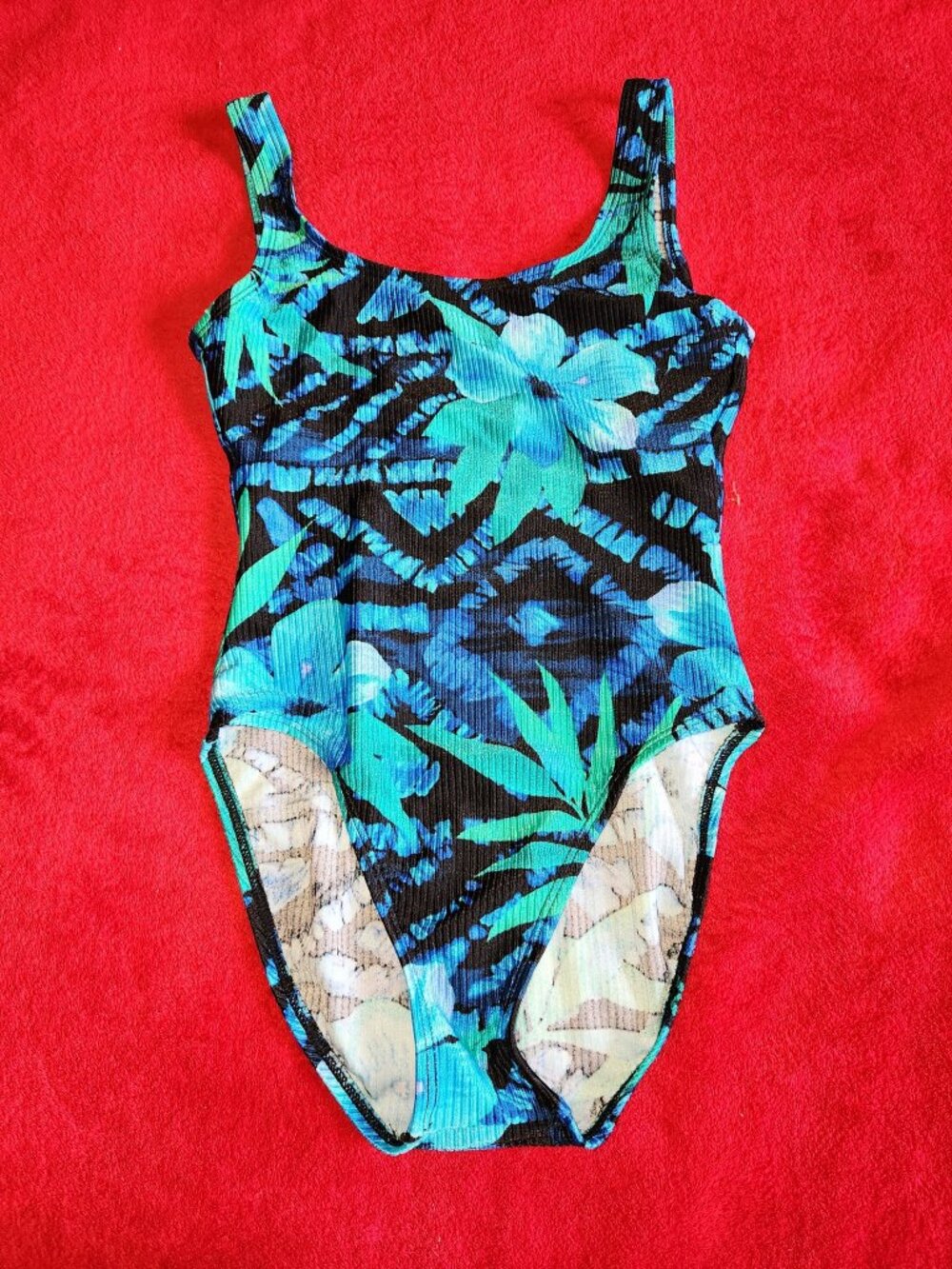 S Women's 1pc Bathing Blue Green Tropical Floral Swimwear Beach Pool Swimming